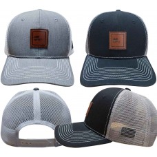Stocked Trucker Mesh Leather Patch USA Flag Cap - LWLPFC